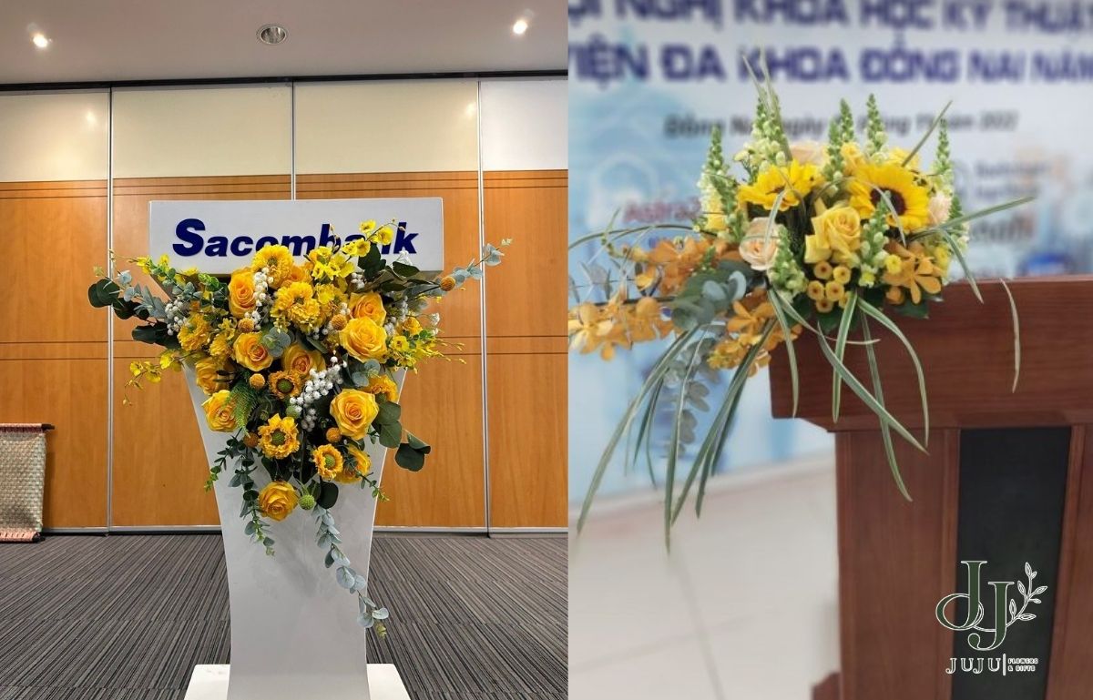 Các mẫu hoa để bục hội nghị đẹp giá rẻ 