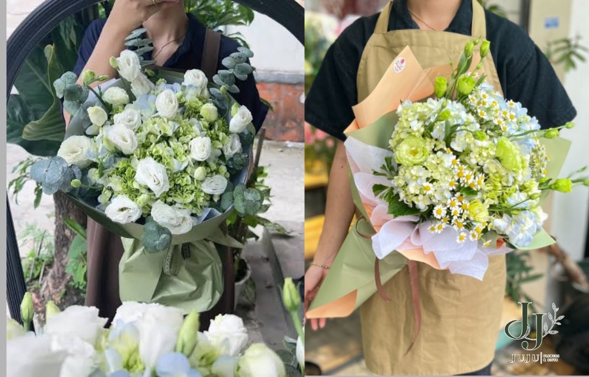Mẫu hoa cát tường mix cẩm tú cầu đơn giản mà đẹp 