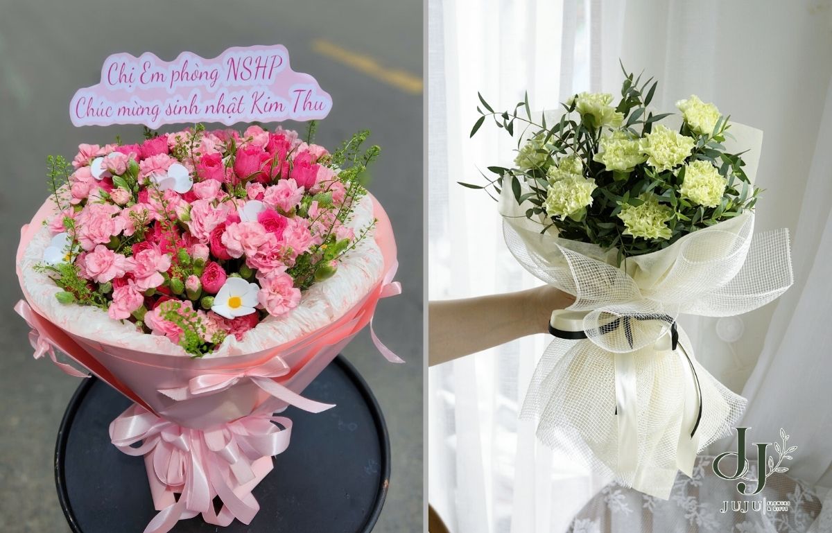 Bó hoa tươi cẩm chướng cỡ vừa đẹp 