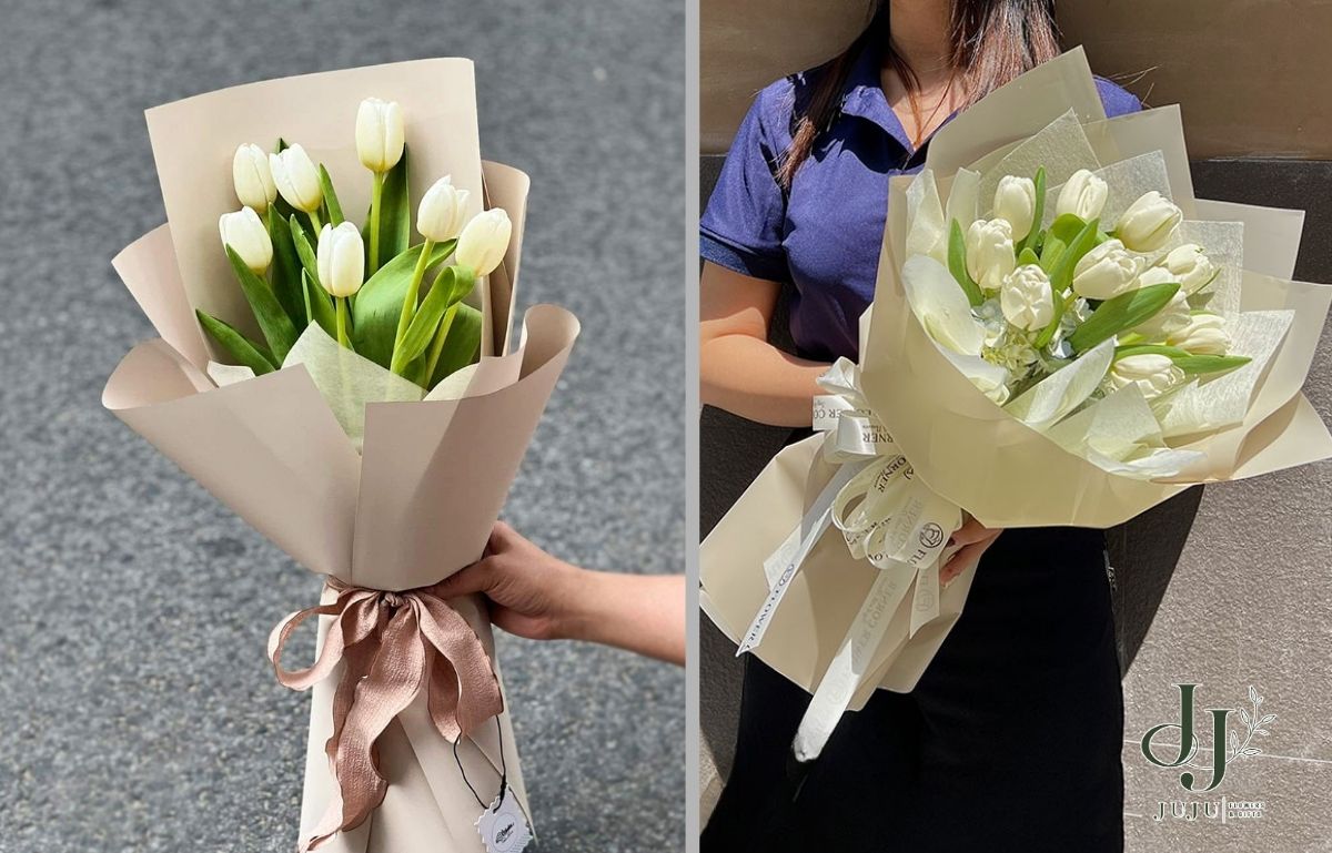 Bó hoa tươi tulip trắng đẹp và sang trọng