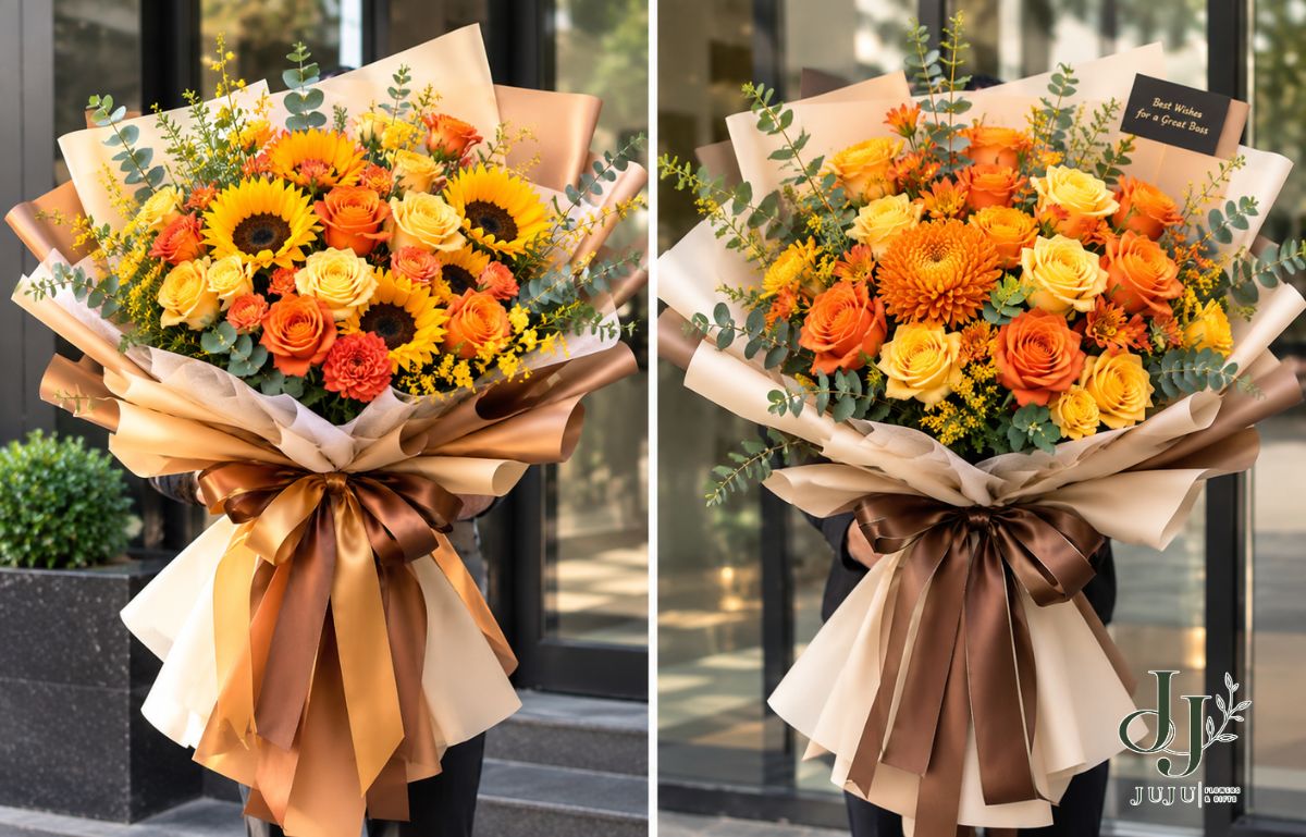 Bó hoa hồng cam tươi đẹp dành tặng sinh nhật sếp